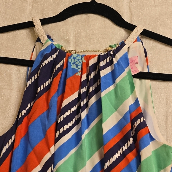Lilly Pulitzer Silk Striped Mini Dress - Blue, Orange, Green, White - Picture 7 of 16